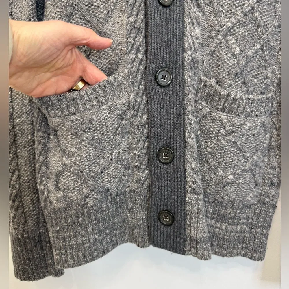 Banana Republic Gray Marled Chunky Cable Knit Cardigan Sweater Men's Small